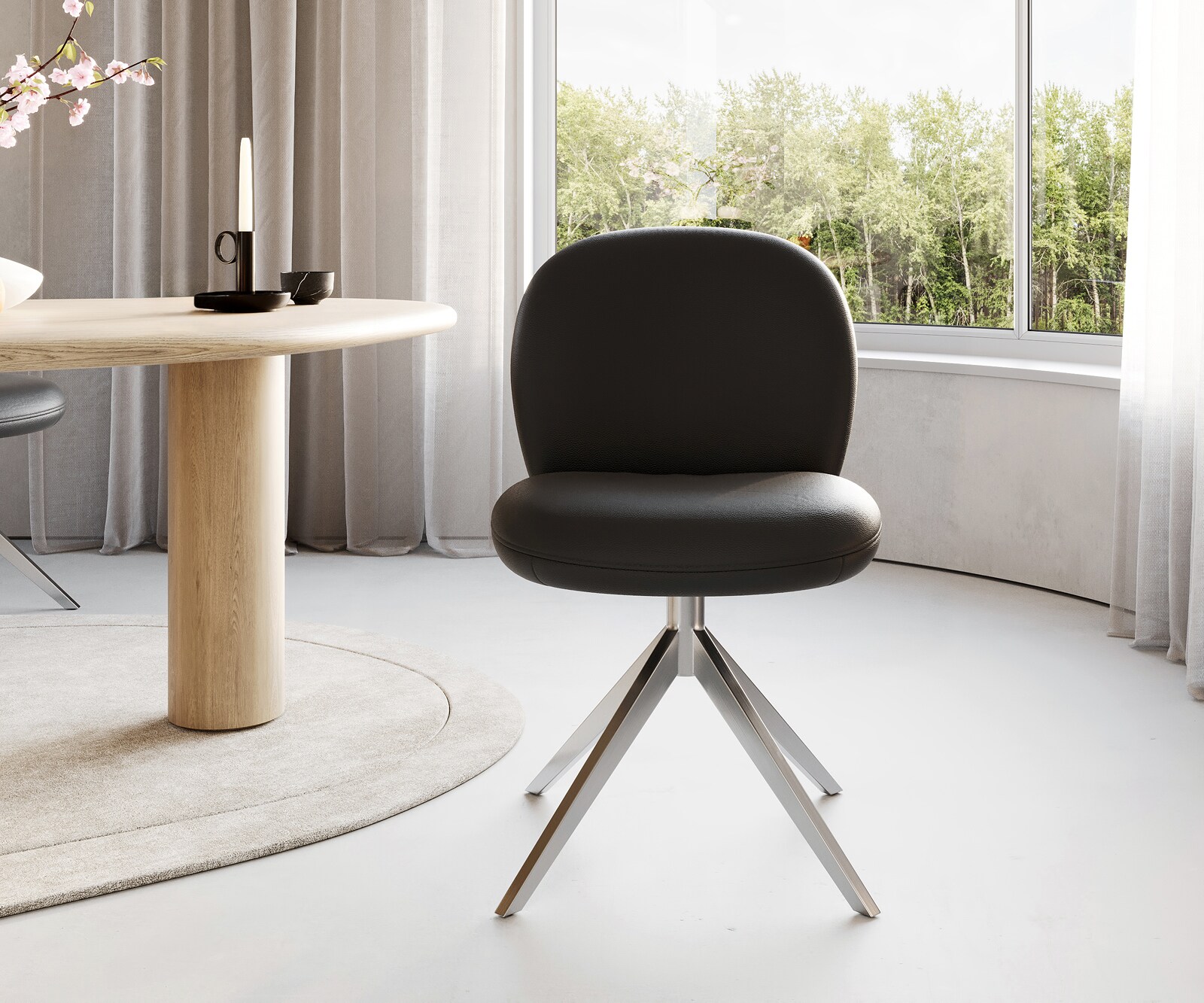 Draaistoel Nube-Flex echt leer zwart kruisframe breed roestvrij staal 360° draaibaar pocketveer kern 1 Draaistoel Nube-Flex echt leer zwart kruisframe breed roestvrij staal 360° draaibaar pocketveer kern 1