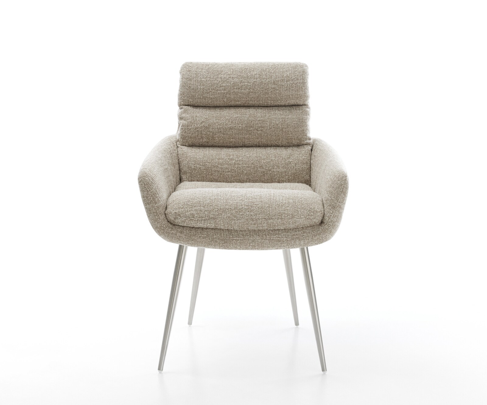 Eetkamerstoel Abelia-Flex met armleuning geweven stof beige 4-poot conisch roestvrij staal 2
