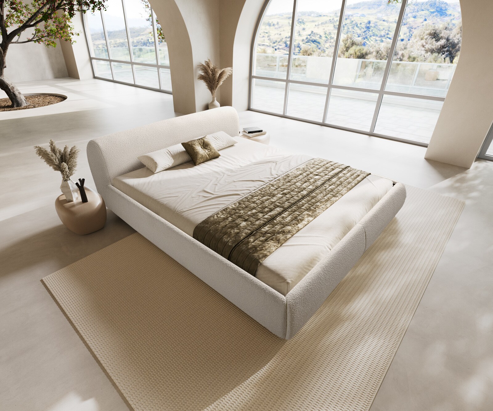 Gestoffeerd-bed Shona 180x200 cm Bouclé crème-wit 3