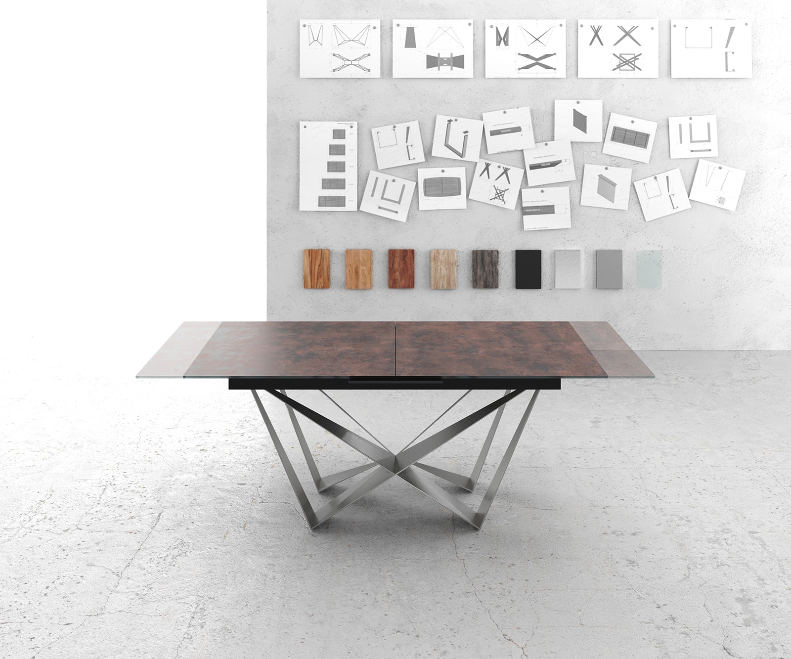Eettafel Edge 180-220x90cm verre antiek-bruin middenpoot vlak staal zilver 5 Eettafel Edge 180-220x90cm verre antiek-bruin middenpoot vlak staal zilver 5