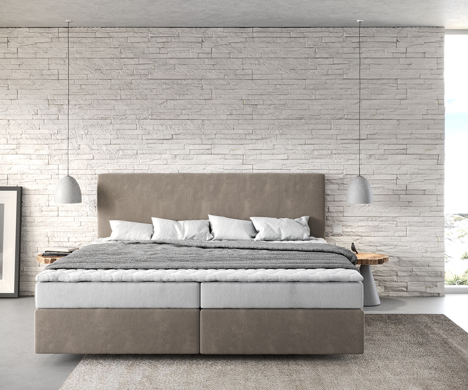 Boxspringbed Dream-Well Microvezel Beige 200x200 cm met Bonell-matras en PU-topper 1 Boxspringbed Dream-Well Microvezel Beige 200x200 cm met Bonell-matras en PU-topper 1