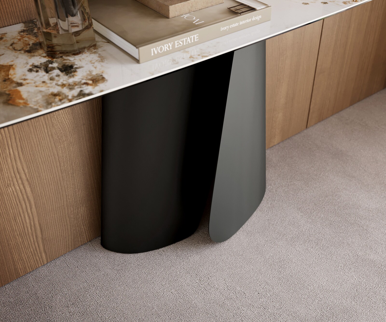 Consoletafel Edge Bootvorm 180x40 cm Keramiek Minas Melange Weiß-Beige Livos Metaal Zwart 6