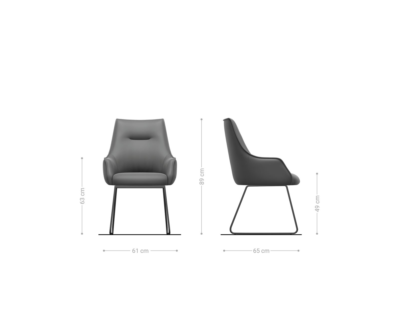 Eetkamerstoel Alja-Flex met armleuning zachte stof met structuur grijs slipframe zwart pocketveer kern 6