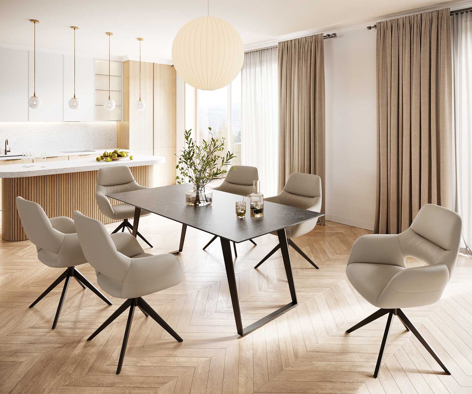 Eettafel Edge 200x100 keramiek Laminam® Nero Greco grijs metaal schuin zwart 6