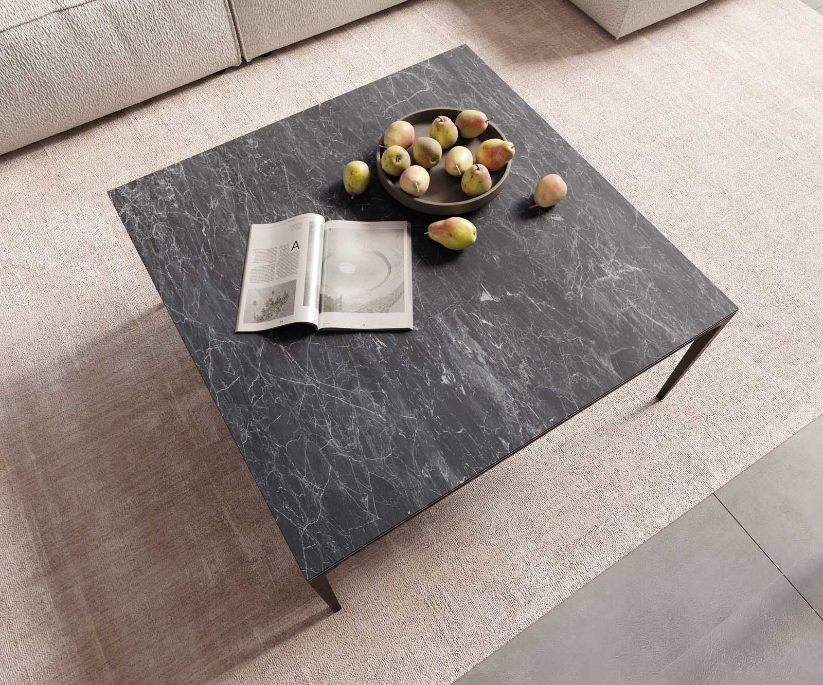 Salontafel Levente 85x85 cm keramiek Laminam®Nero Greco Grey onderstel metaal zwart 4