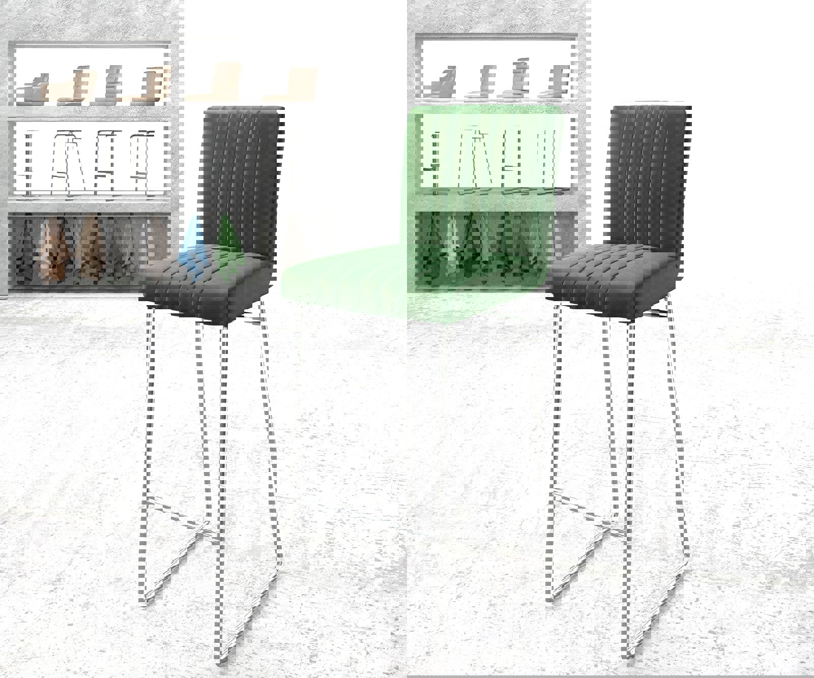 Barstoel Luiga-Flex fluweel groen slipframe roestvrij staal