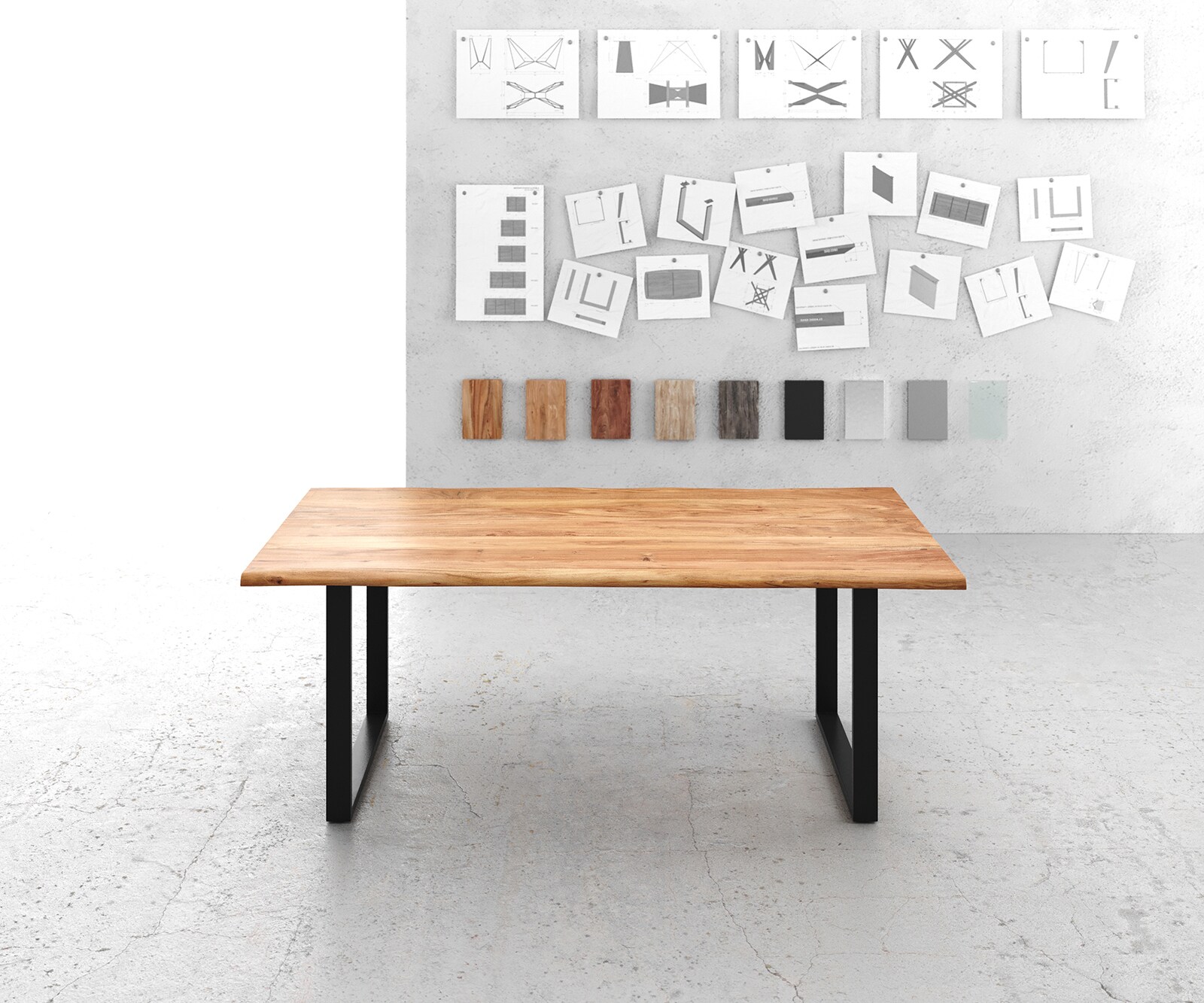 Eettafel Edge 200x100 acacia natuur metaal zwart Live-Edge 1