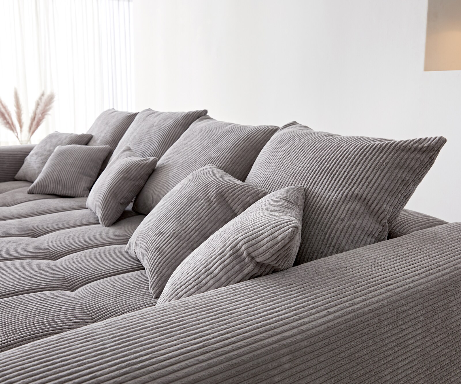 Bank Josea Cord zilvergrijs 300x220 cm voetenbank links hoekbank 5