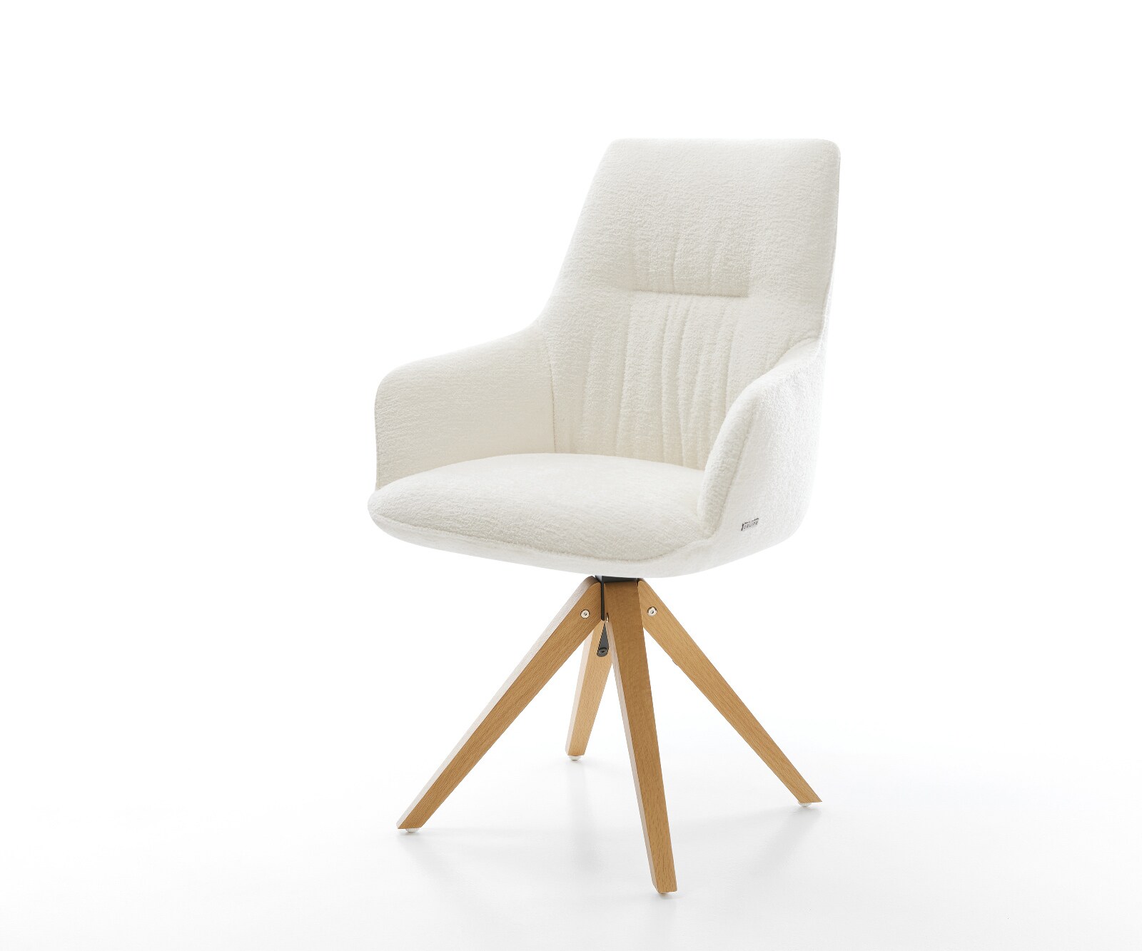 Draaistoel Zelia-Flex met armleuning bouclé zacht beige houten frame hoekig natuur 180° draaibaar pocketveer kern