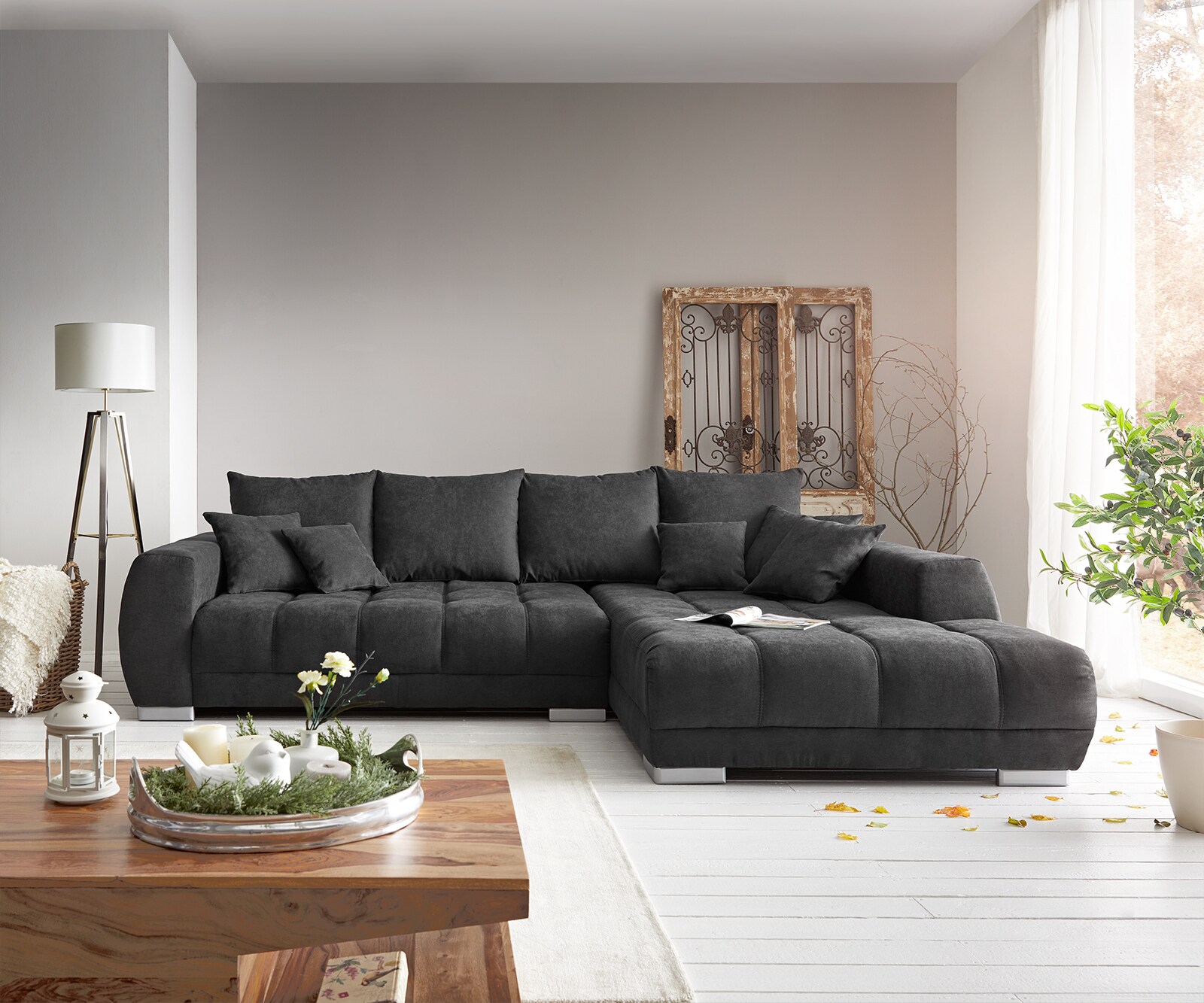 Hoekbank Josea 300x220 cm microvezel zwart Recamiere rechts 1
