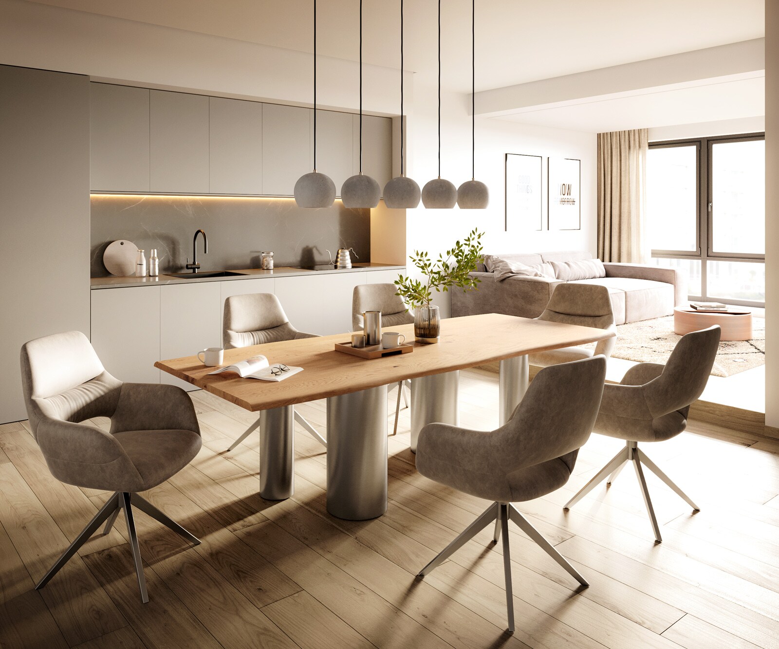Eetkamertafel Edge 260x100x2,5-3 eiken natuurPilier roestvrij staal geborsteld Live-Edge 5