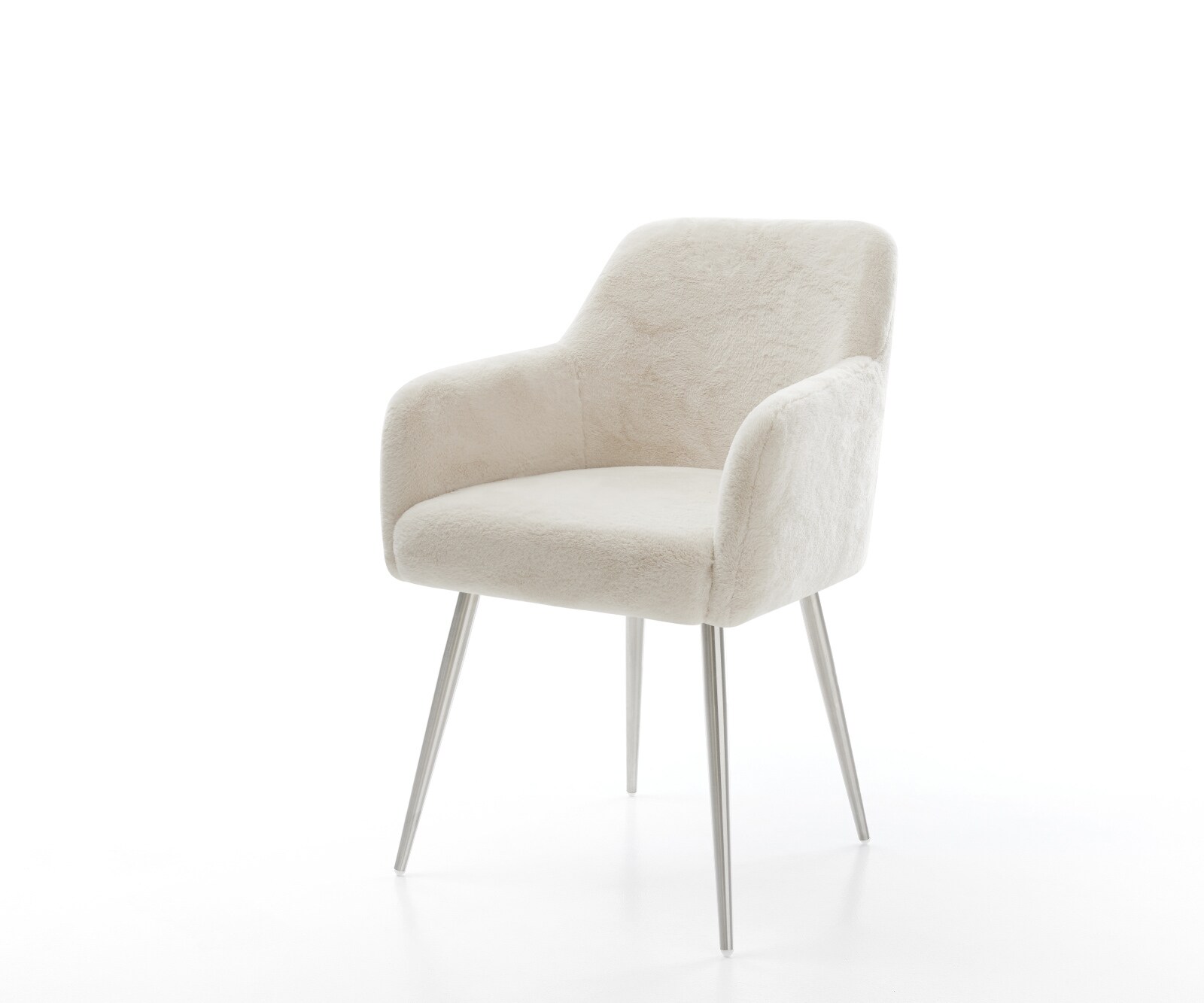 Eetkamerstoel Greg-Flex pluchen crème-wit 4-poot conisch roestvrij staal pocketveer kern 1