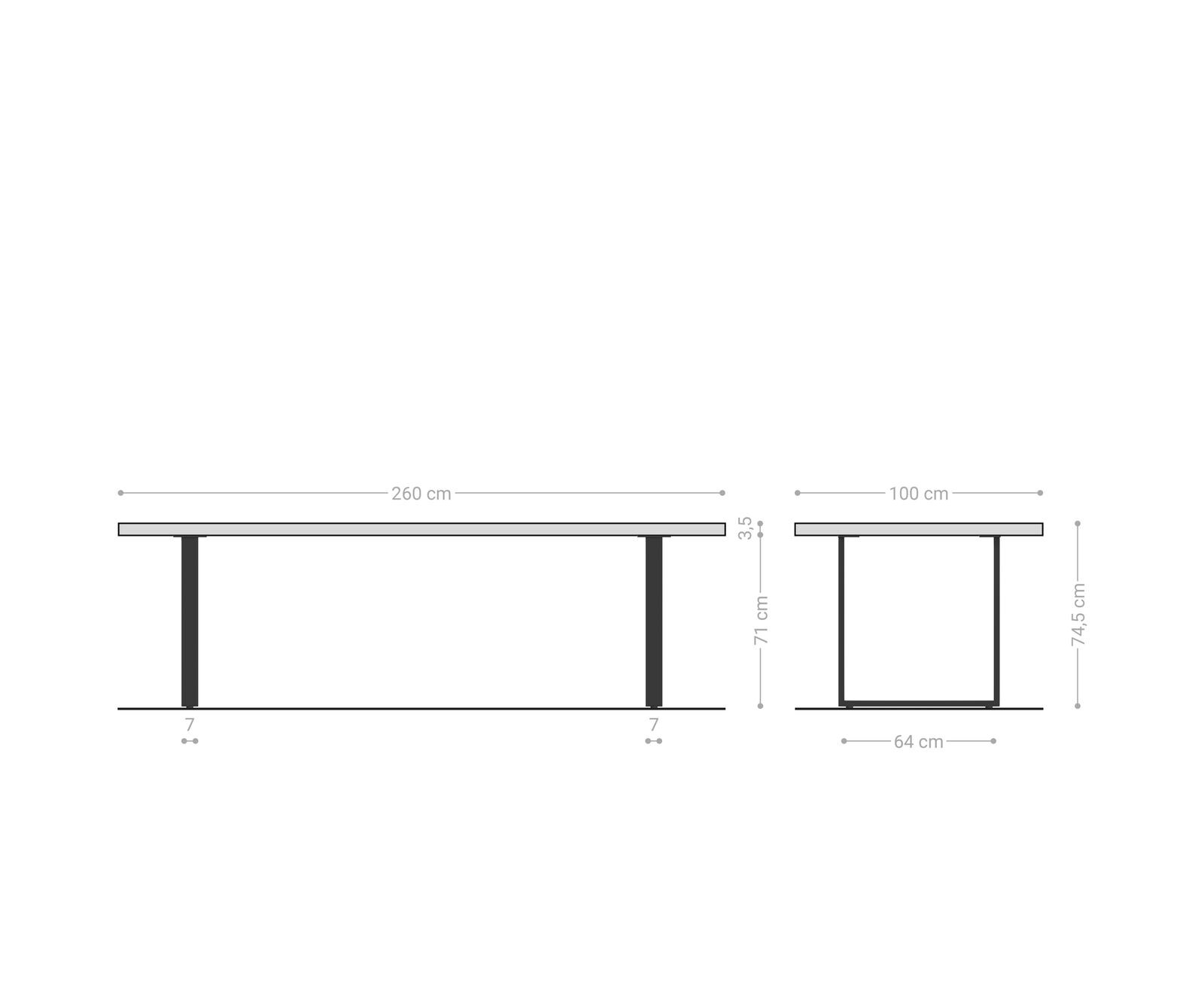 Eettafel Edge 260x100 acacia platina skidframe zwart Live-Edge 6