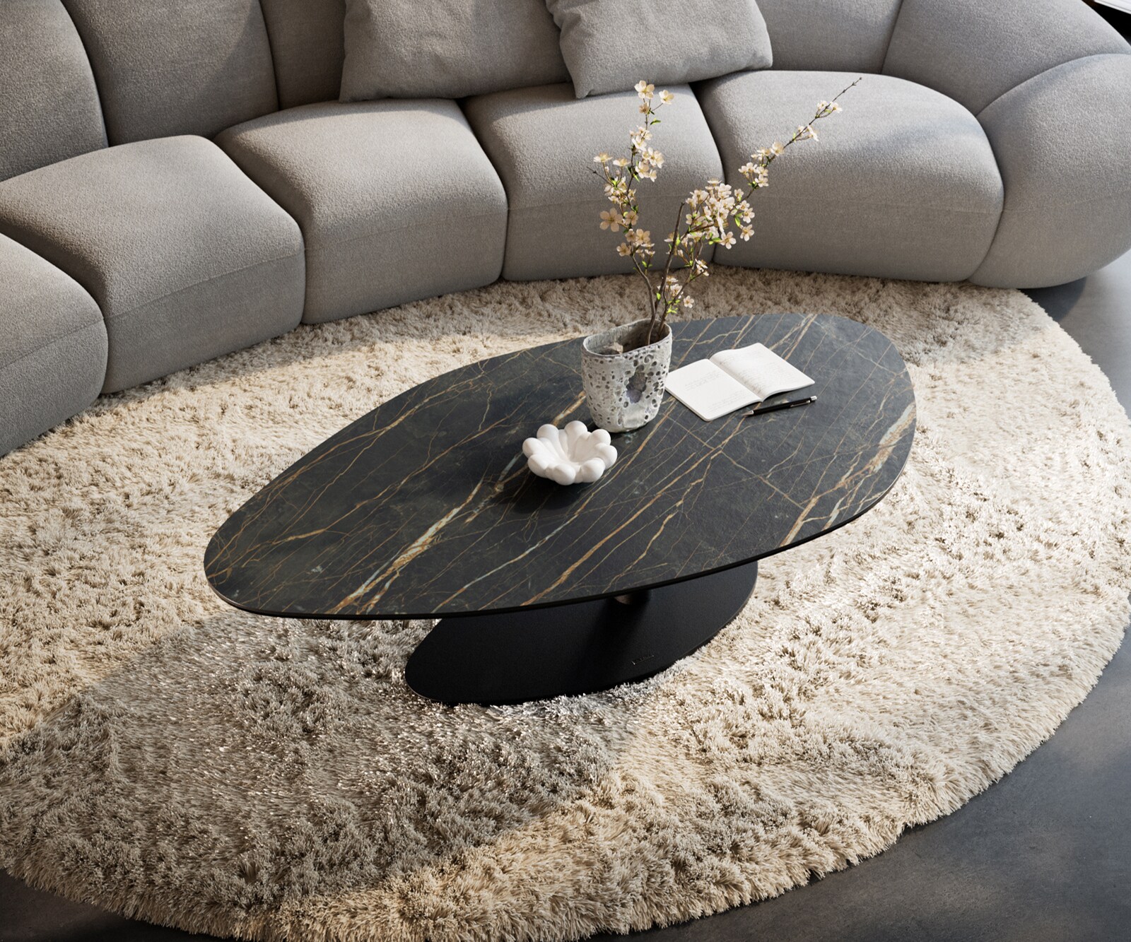 Salontafel Edge Organisch 140x76 cm keramiek Laminam® Noir Desir bruin Vibany zwart metaal 4