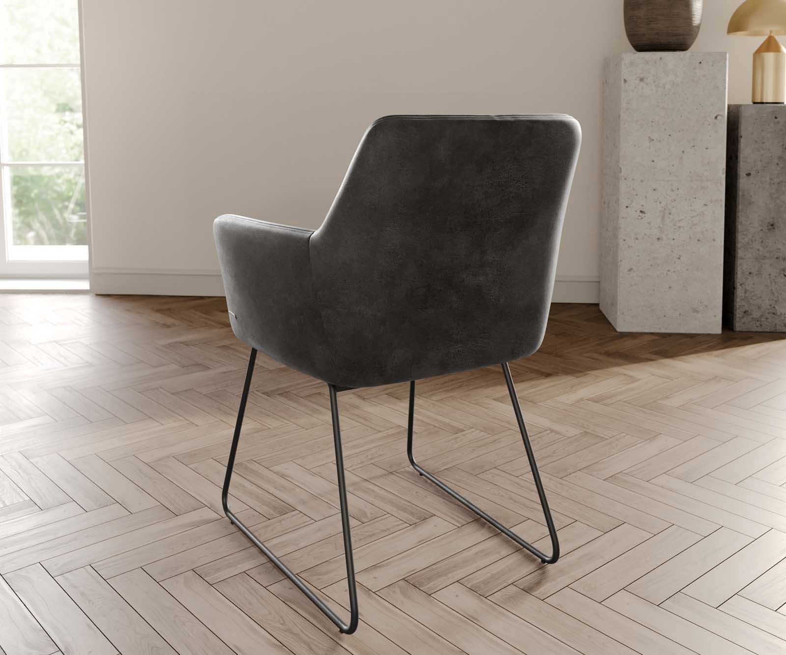 Eetkamerstoel Xana-Flex met armleuning microvelours antraciet vintage slipframe zwart pocketveer kern 3 Eetkamerstoel Xana-Flex met armleuning microvelours antraciet vintage slipframe zwart pocketveer kern 3