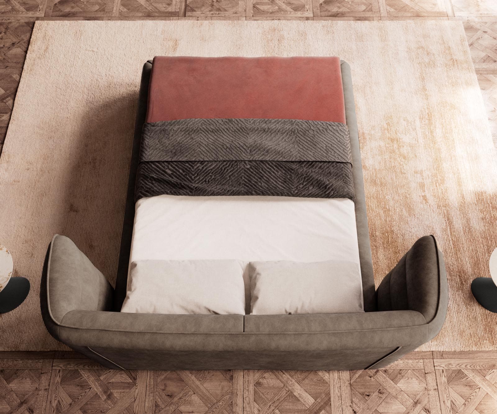 Gestoffeerd bed Simea 140x200 cm microvezel taupe vintage 6 Gestoffeerd bed Simea 140x200 cm microvezel taupe vintage 6