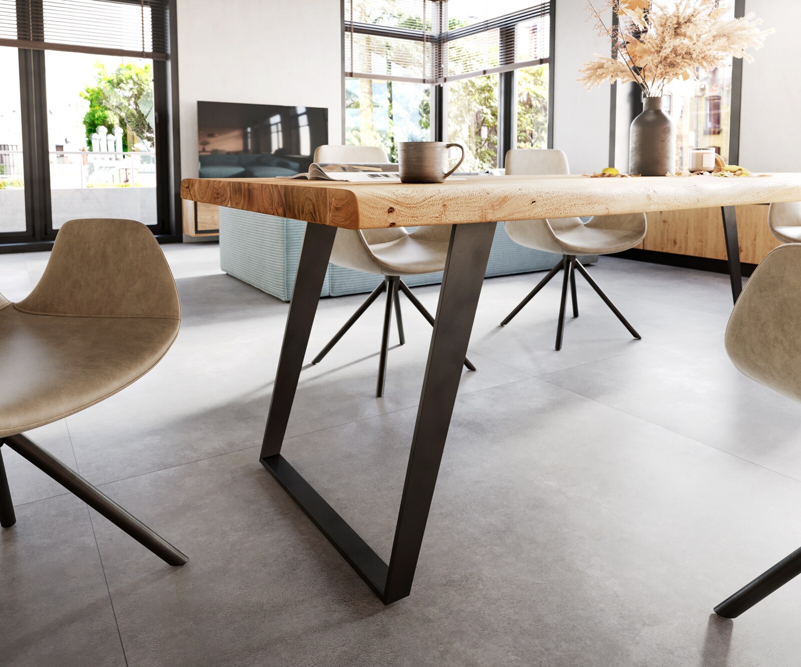 Eettafel Edge 260x100 XL acacia natuur metaal schuin Live-Edge 5