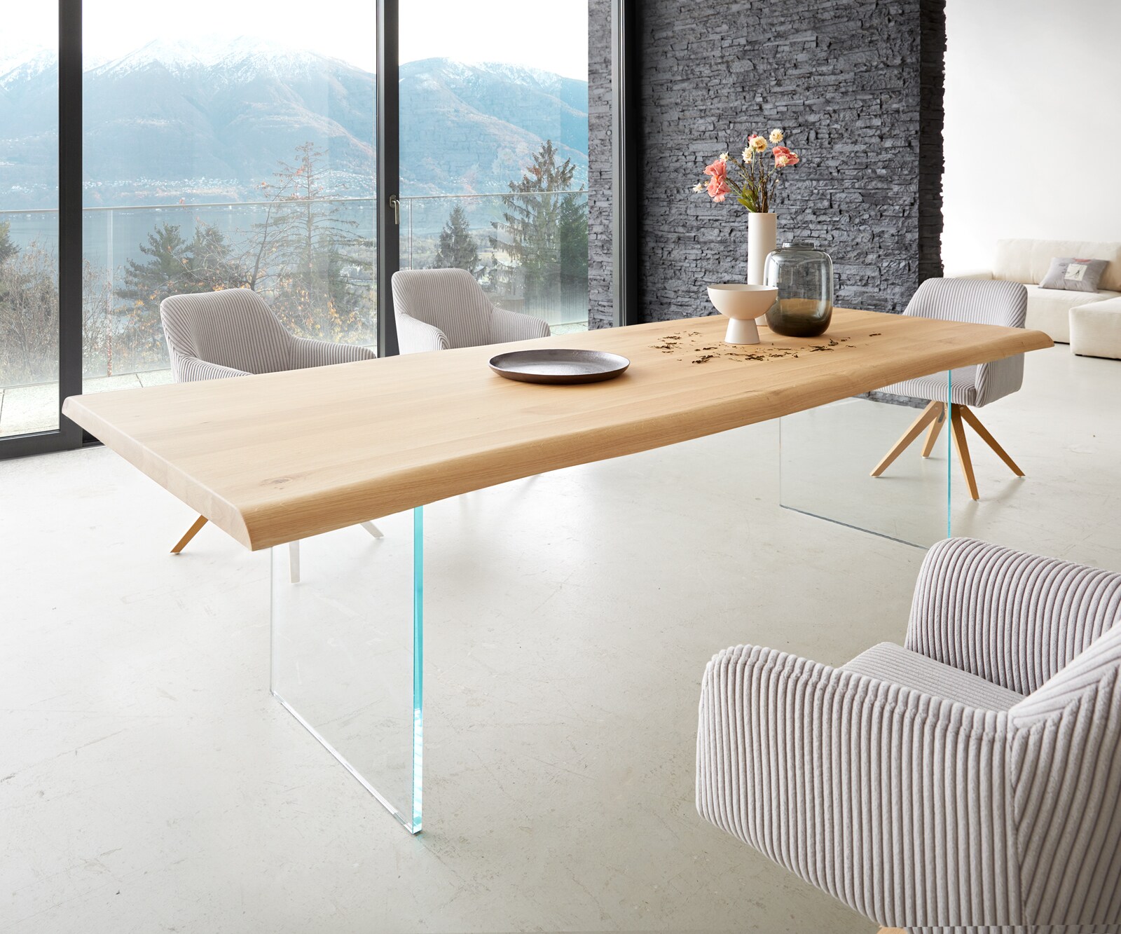 DELIFE Eettafel Edge 260x100 eiken natuur glas Live-Edge