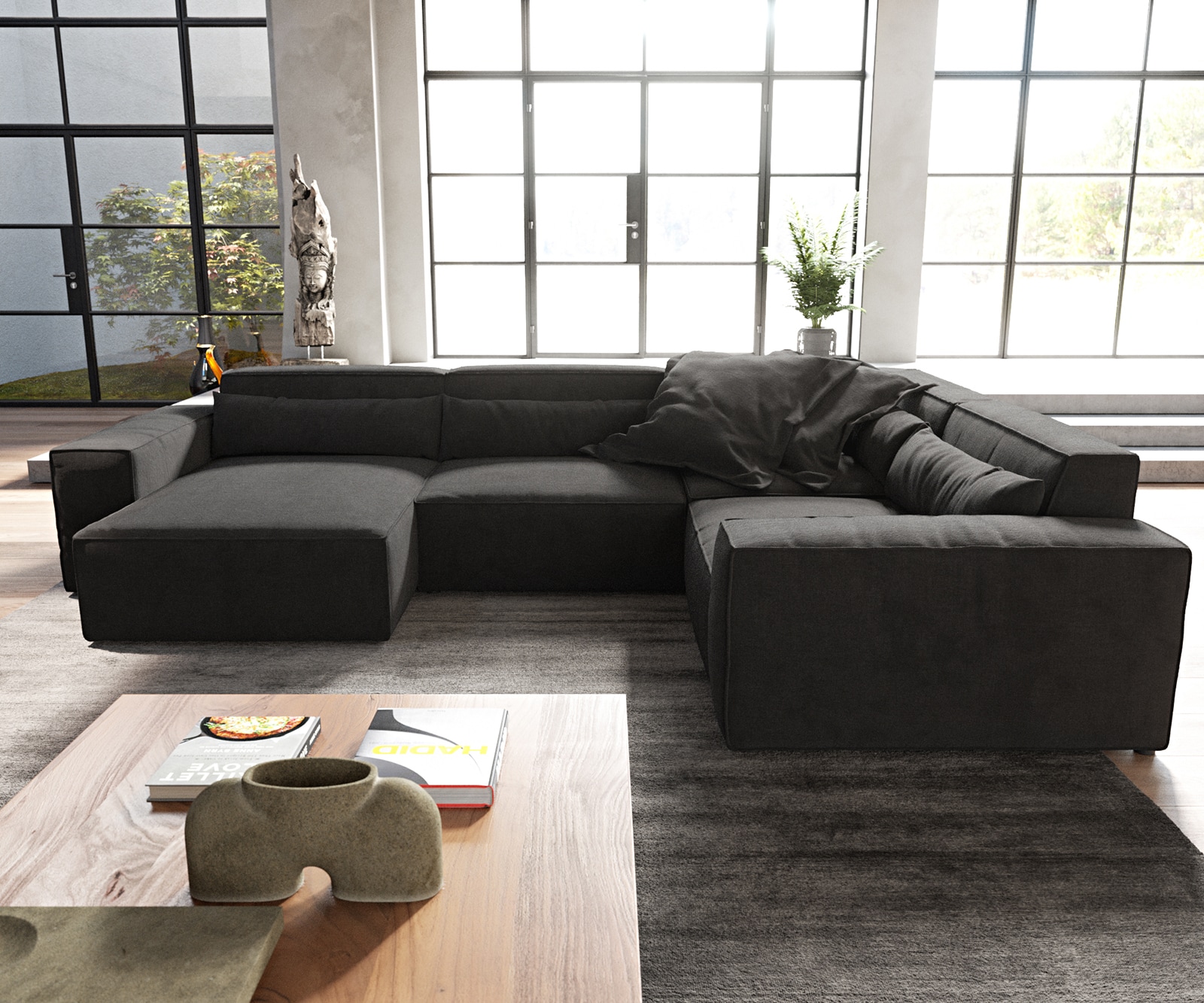 Woonkamerlandschap Sirpio 300x200 cm microvezel Zwart recamiere variabel 2