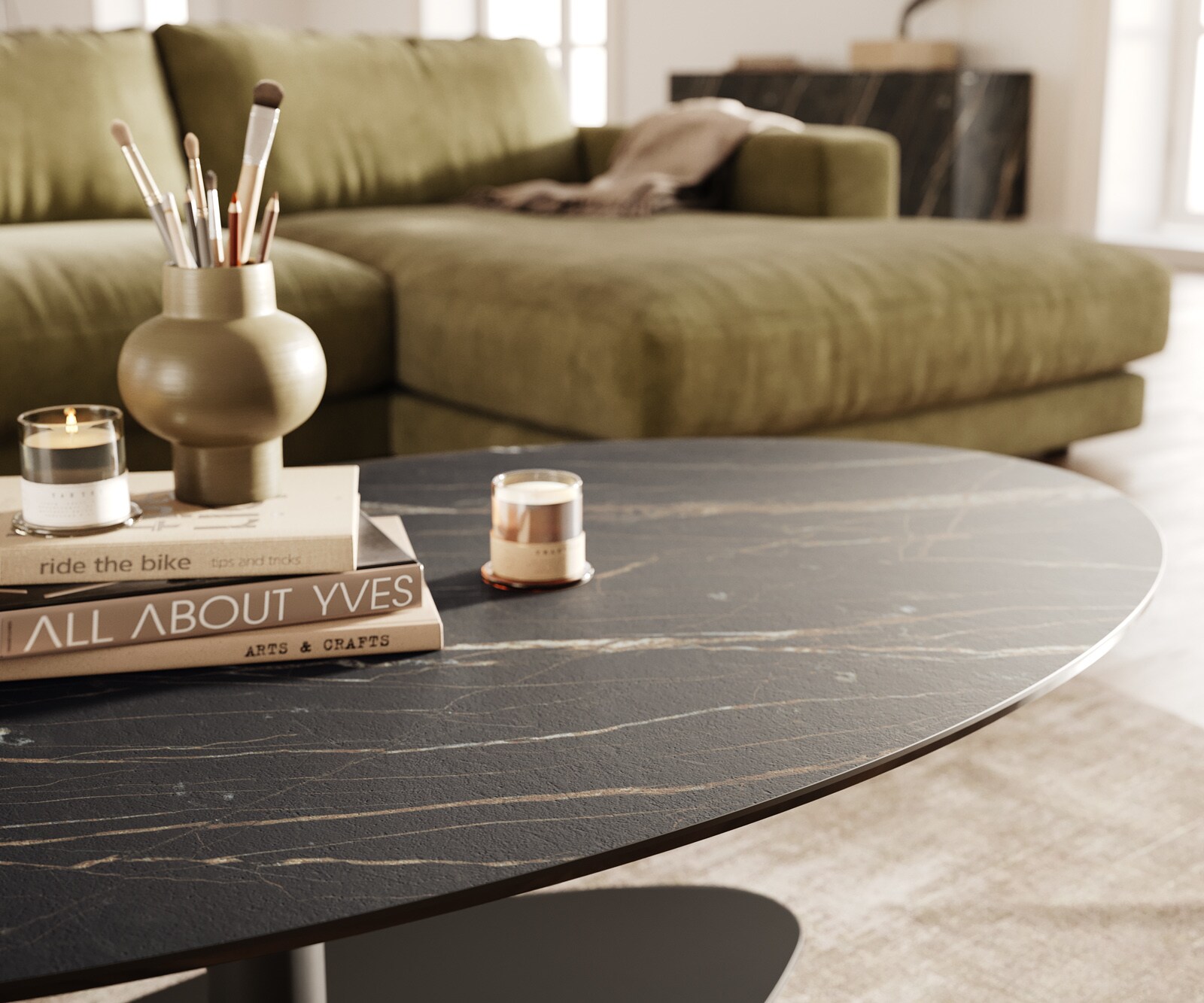 Salontafel Edge Oval 140x80 cm keramiek Laminam® Noir Desir bruin Vibany zwart metaal 6