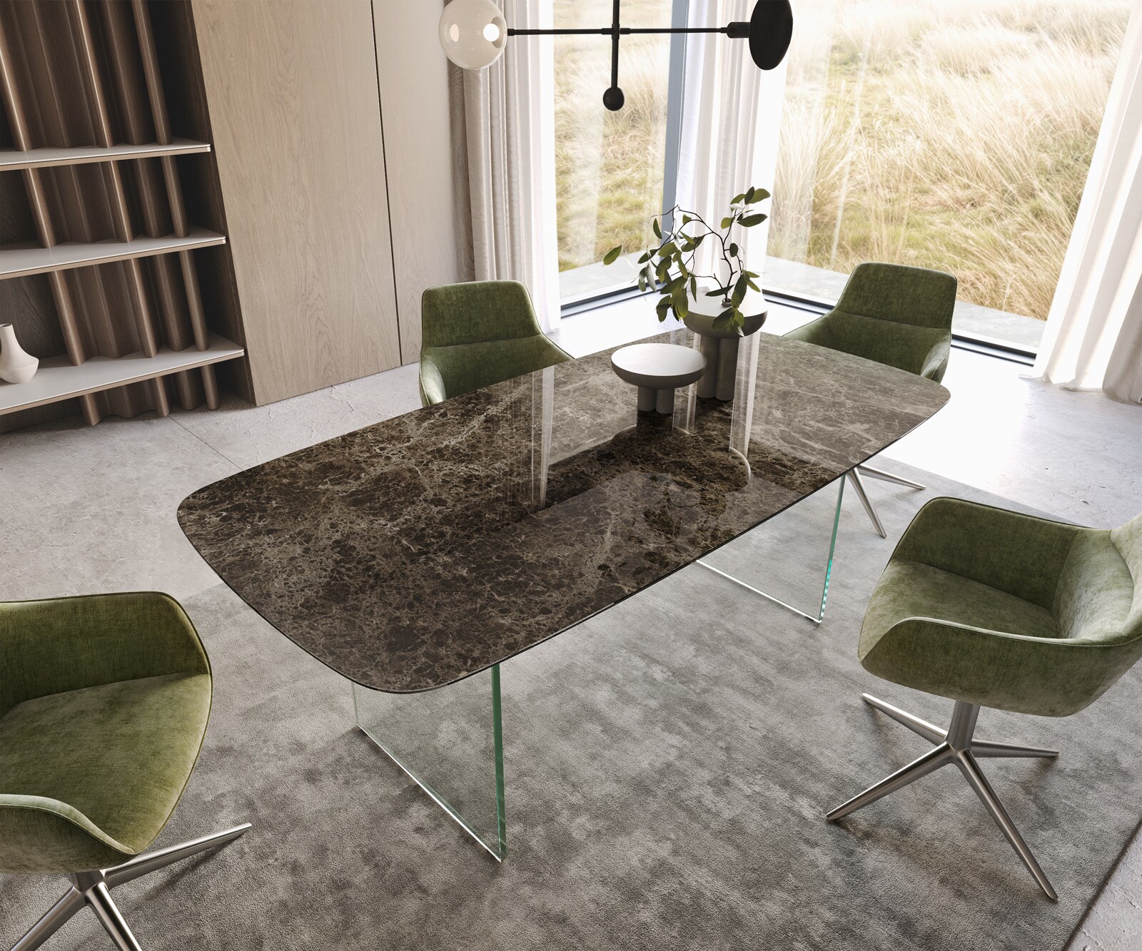 Eettafel Edge Boot Keramiek Emperador Extra Lucidato Donkerbruin 200x100 Onderstel Glas