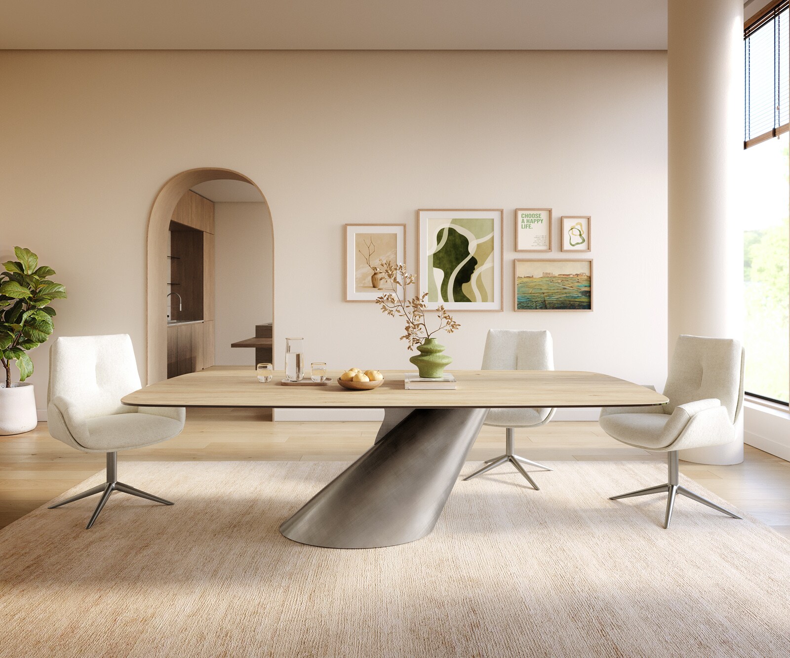 Eettafel Edge Boot 240x120 cm Keramiek Laminam® Sabbia Eichefarbig Cono Metaalic Zilver 1