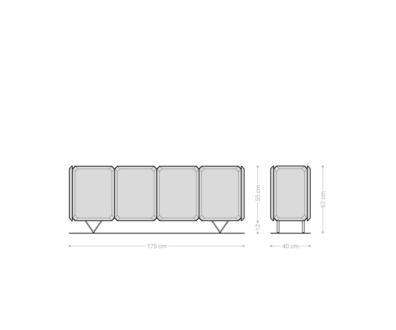 Sideboard Kiano 175 cm Acacia Natuur 4 Deuren V-voet Zwart Roomdivider 9
