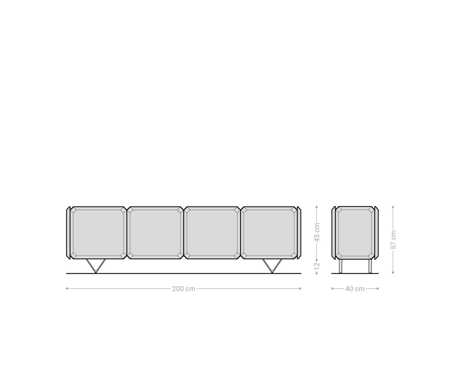 TV-meubel Kiano 200 cm, acacia natuur, 4 deuren, V-vormige pooten, zwart, ruimteverdeler 9