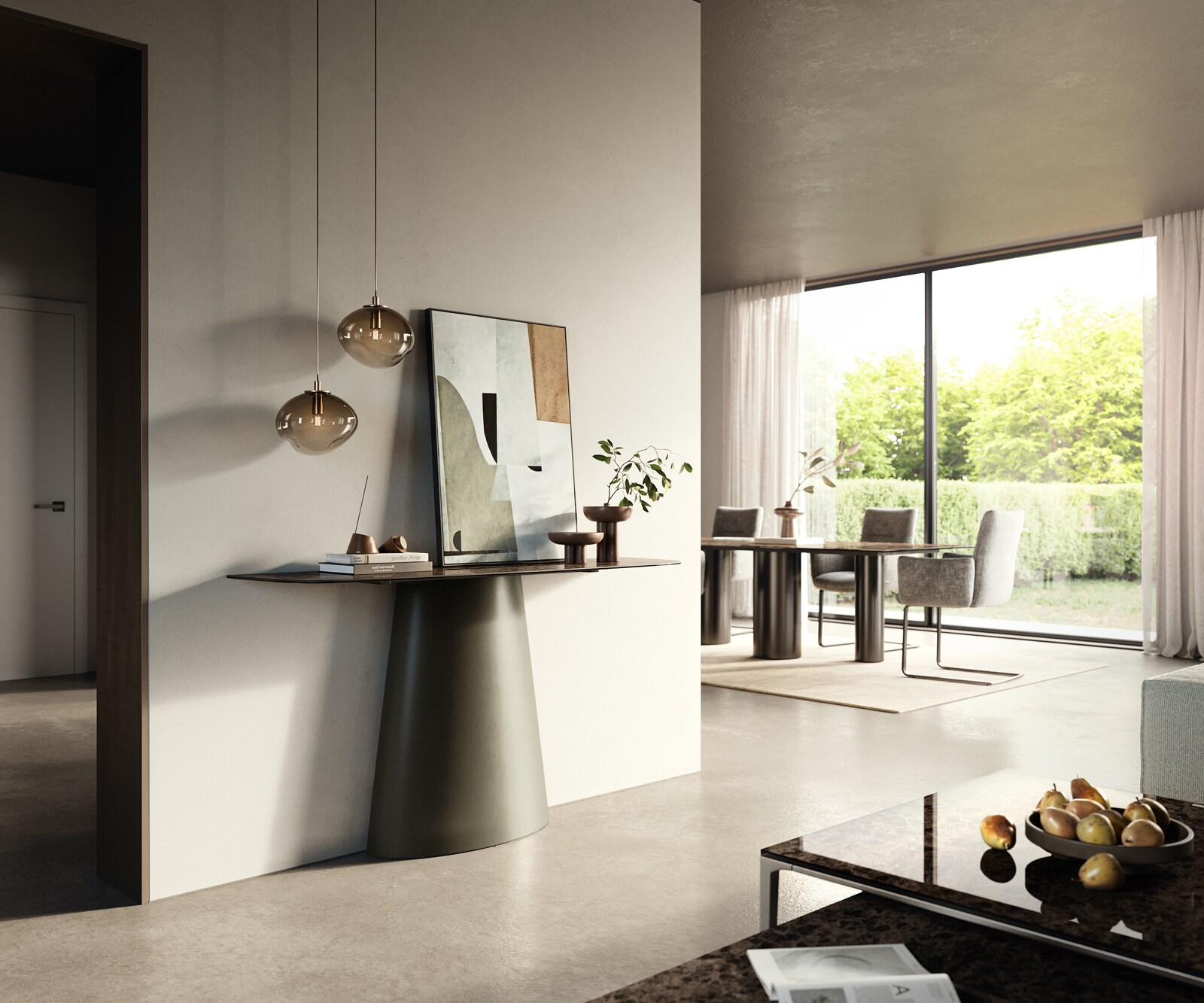 Consoletafel Edge Bootvorm 140x40 cm Keramiek Emperador Extra Lucidato Dunkelbraun Conos Metaal Effektfinish Titan 6