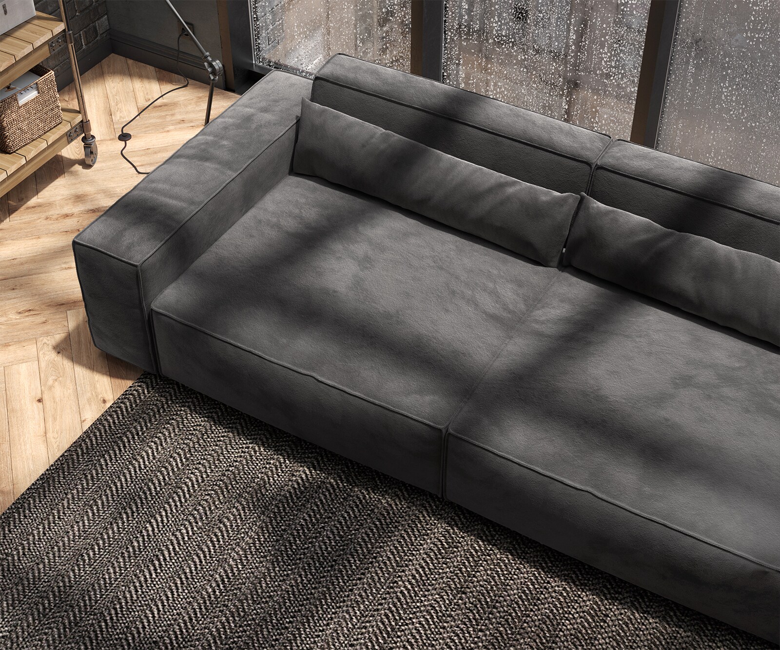 Big-sofa Sirpio XL 270x130 cm microvezel zwart met kruk 6