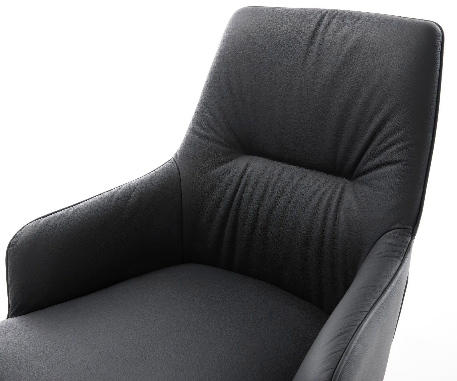 Draaistoel Zelia-Flex met armleuning echt leer zwart kruisframe breed roestvrij staal 360° draaibaar rocker-functie pocketveer kern 3