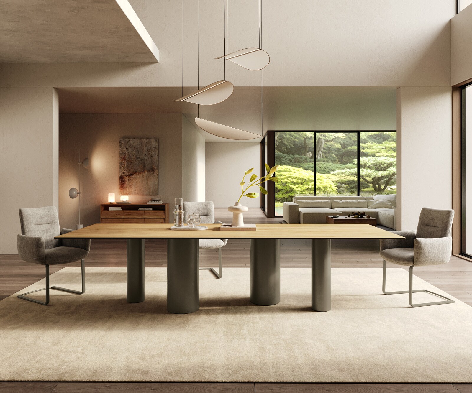 Eetkamertafel Edge 300x100 keramiek Laminam® Sabbia eiken kleur Pilier metaal effectafwerking titaan 4