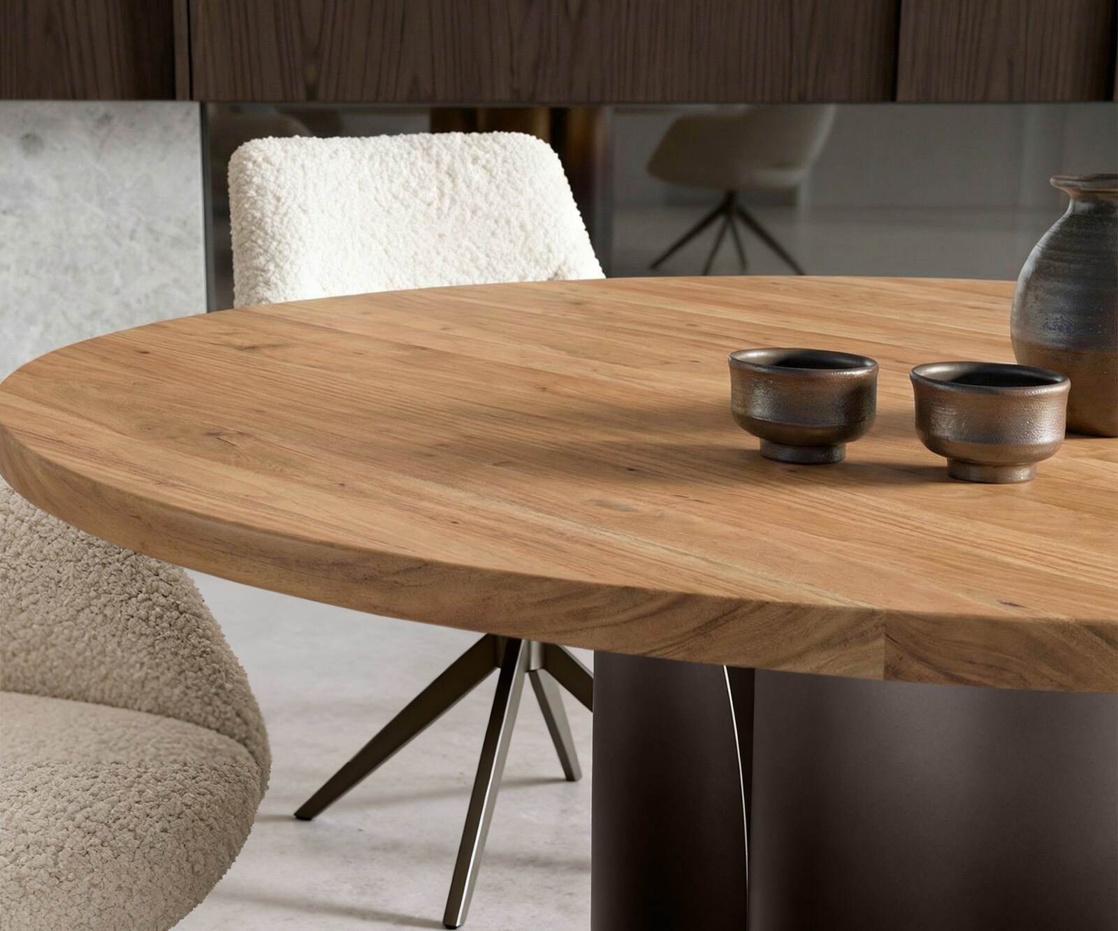 Eettafel Adenza rond 140x140 cm acacia naturel metaal zwart antiek 4