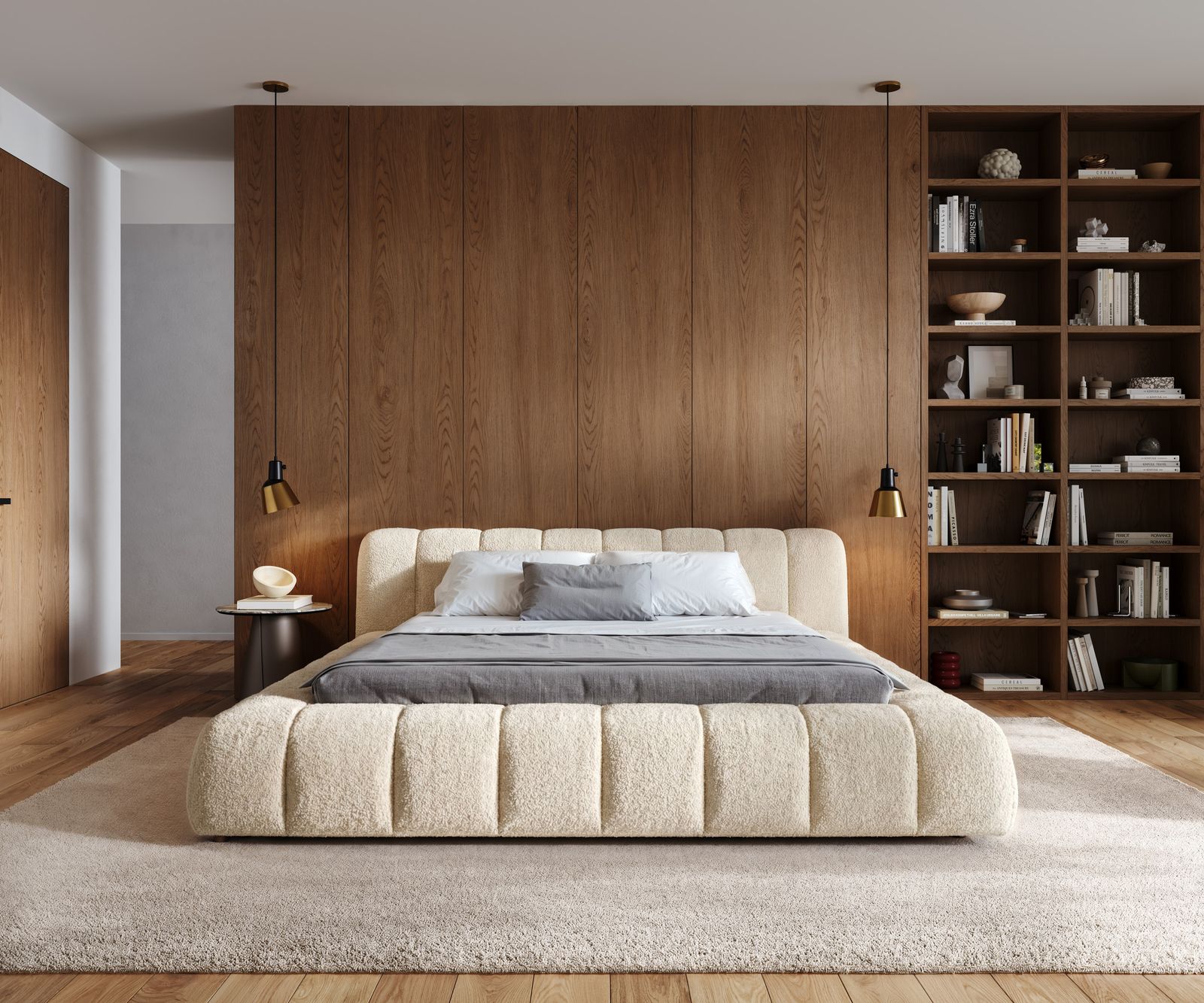 Gestoffeerd bedframe Cutio 180x200 cm Teddystof Beige 1