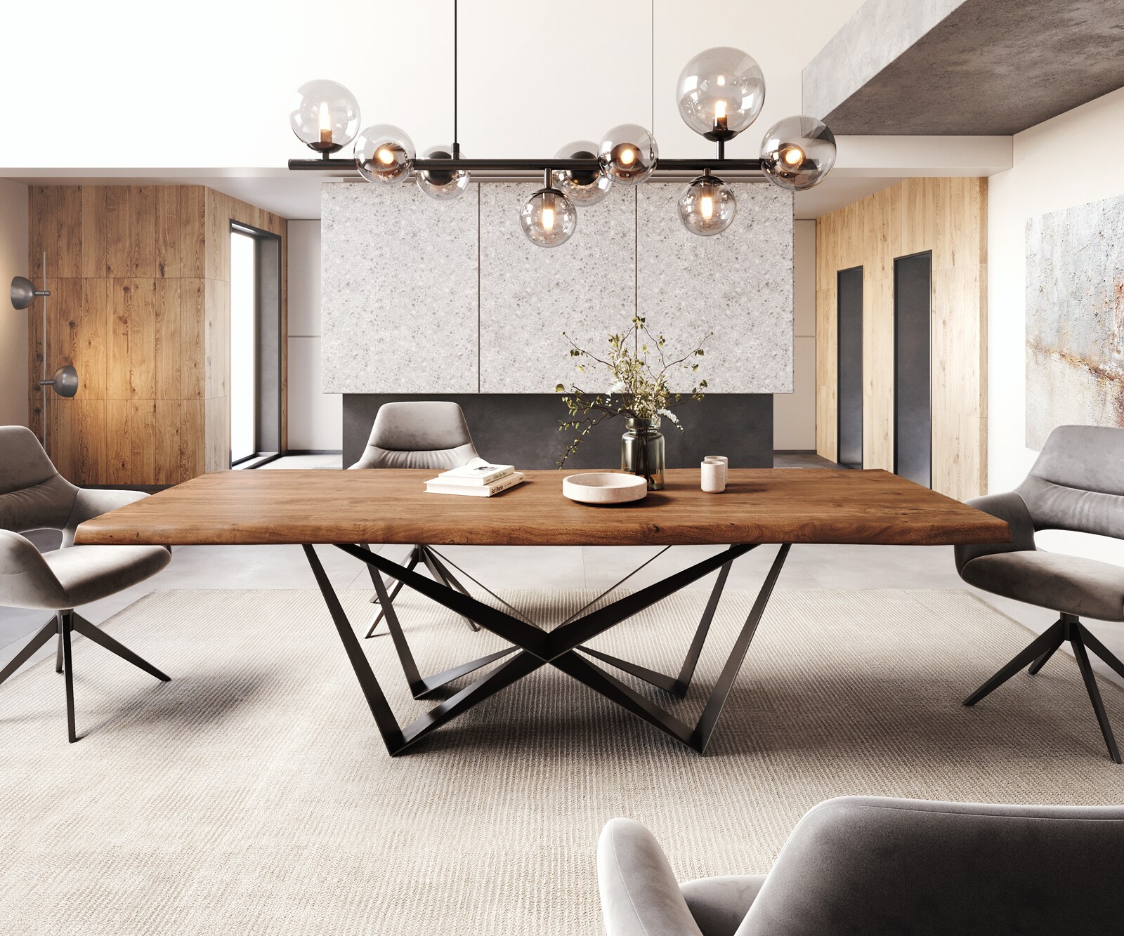 Eettafel Edge 260x100 XL acacia bruin  Spider staal  zwart  Live-Edge 2