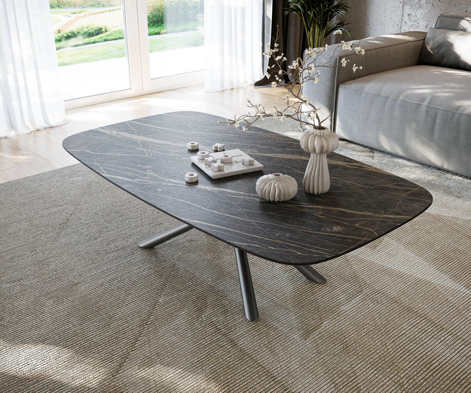 Salontafel Edge Boot 140x80 cm keramiek Laminam® Noir Desir bruin Sarity zwart metaal 4