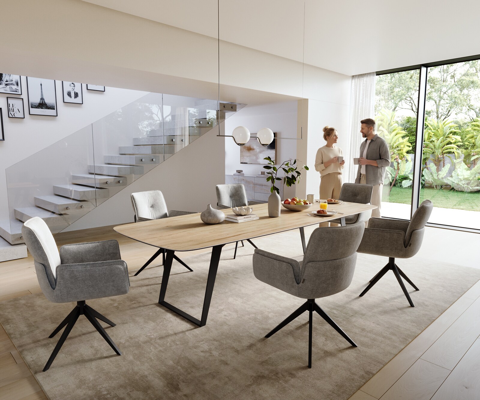 Eettafel Edge Boot 300x120 cm Keramiek Laminam® Sabbia Eichefarbig Metaal Schräg Zwart 6