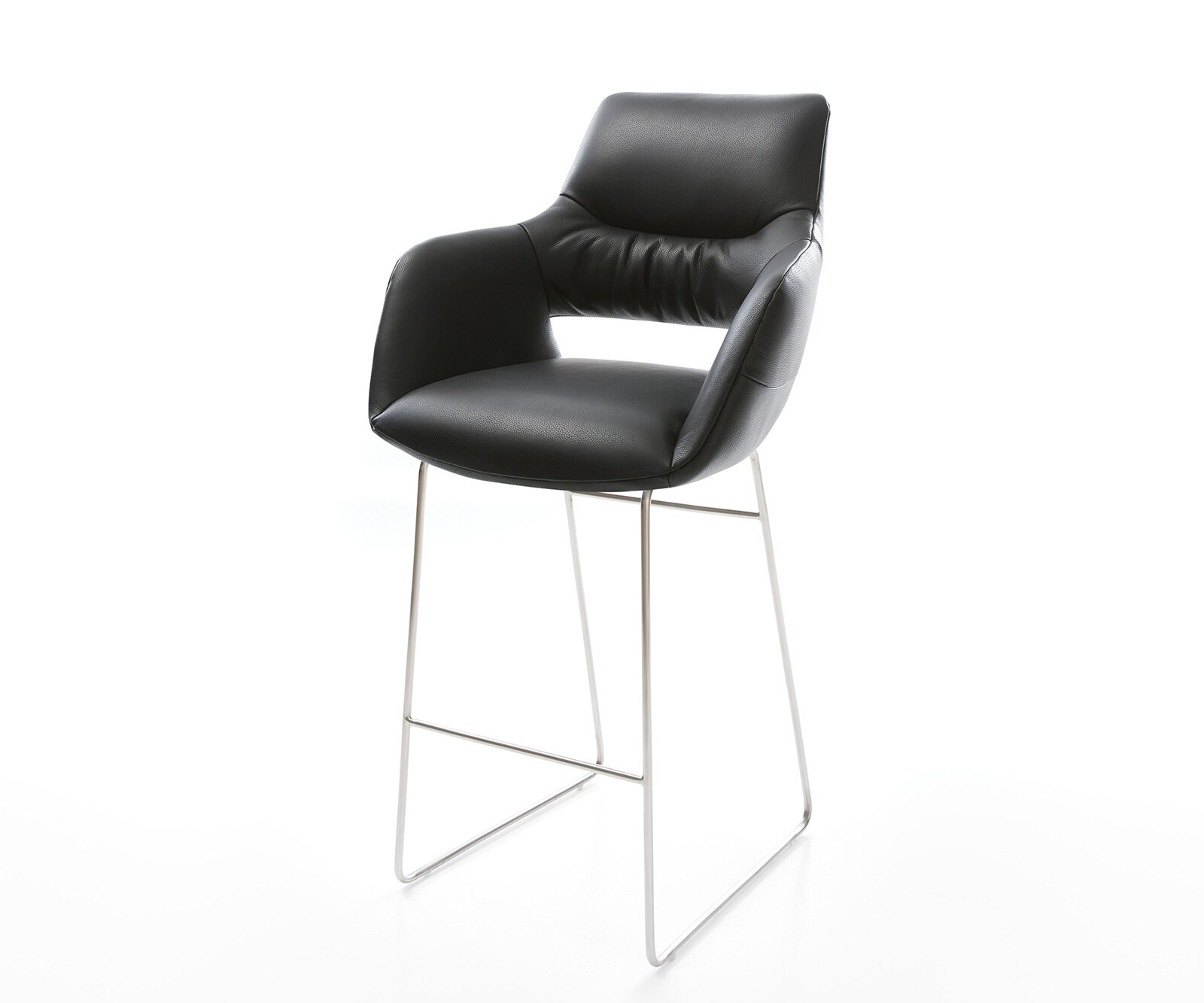 Barstoel Yago-Flex Volledig leer Zwart Sledeframe RVS Pocketvering 1