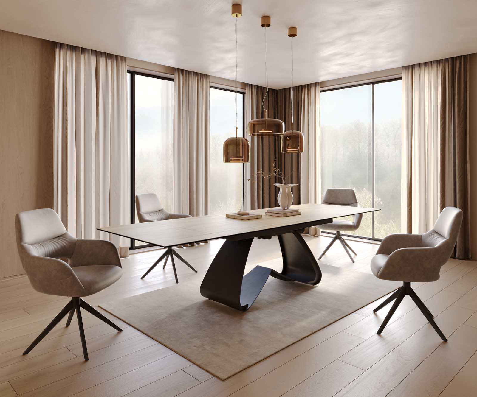 Eetkamertafel Edge 200-300x100 keramiek Laminam® Sabbia eiken kleur W-frame zwart uitschuifbaar 8