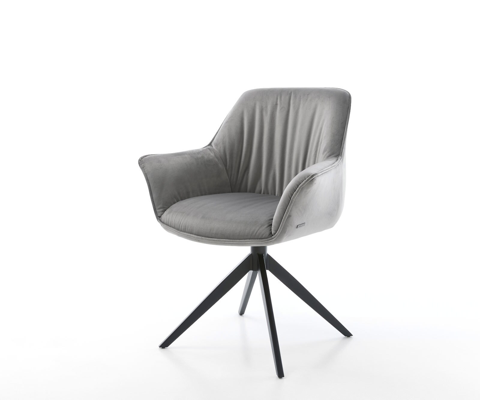 Eetkamerstoel Keila-Flex met armleuning fluweel grijs kruisframe breed zwart 1