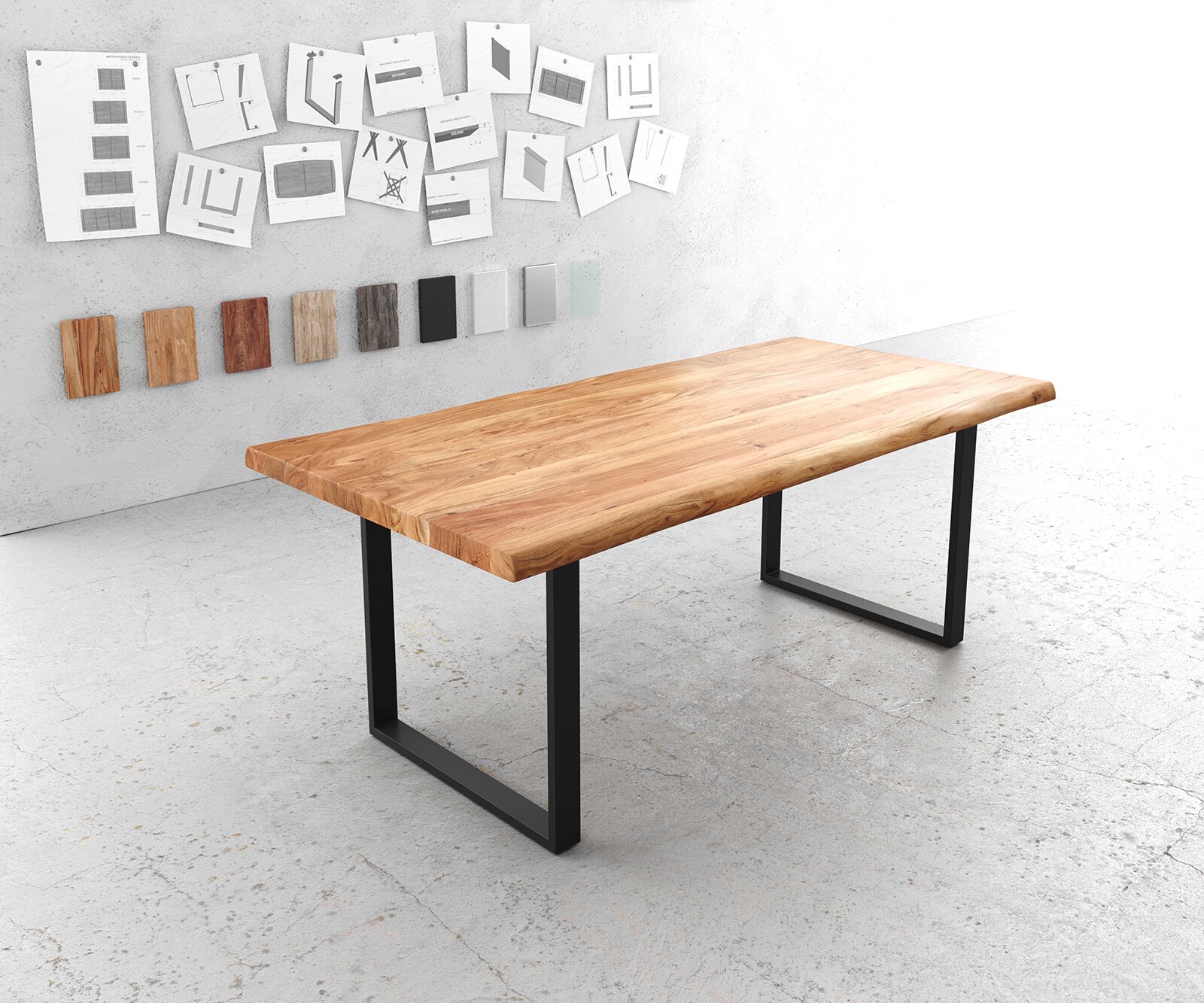 Eettafel Classic-Edge 200x100 acacia natuur  metaal zwart smal