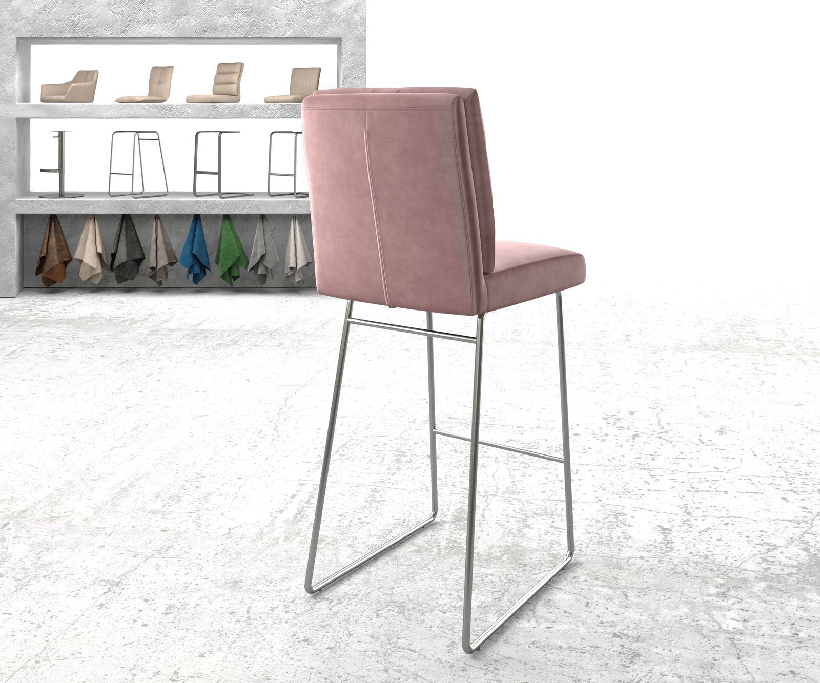 Barstoel Pela-Flex fluweel rosé slipframe roestvrij staal 2