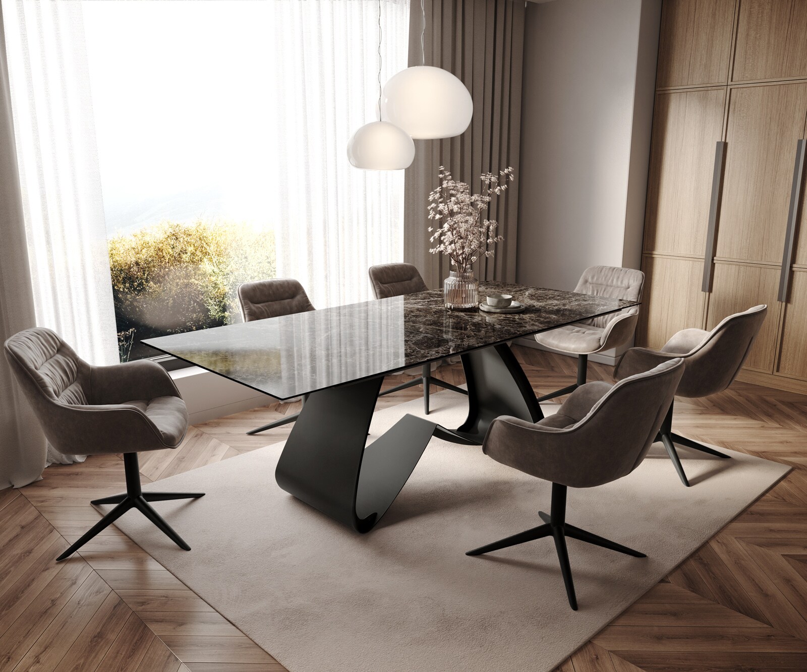 Eettafel Edge 180-220x90 keramiek  Laminam® Emperador Extra Lucidato donkerbruin W-frame zwart uitrekbaar 7