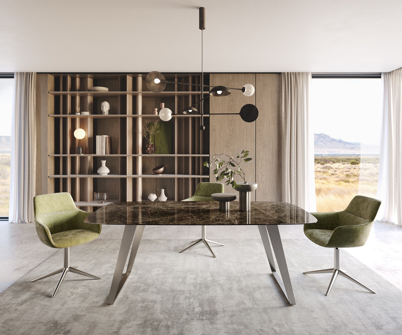 Eettafel Edge Boot Keramiek Emperador Extra Lucidato Donkerbruin 200x100 Roestvrij staal schuin