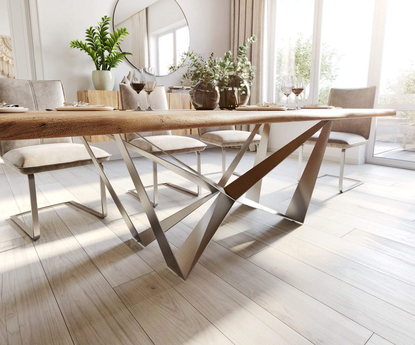 Eettafel Edge 240x100 acacia natuur Spider staal  roestvrij staal  Live-Edge 4