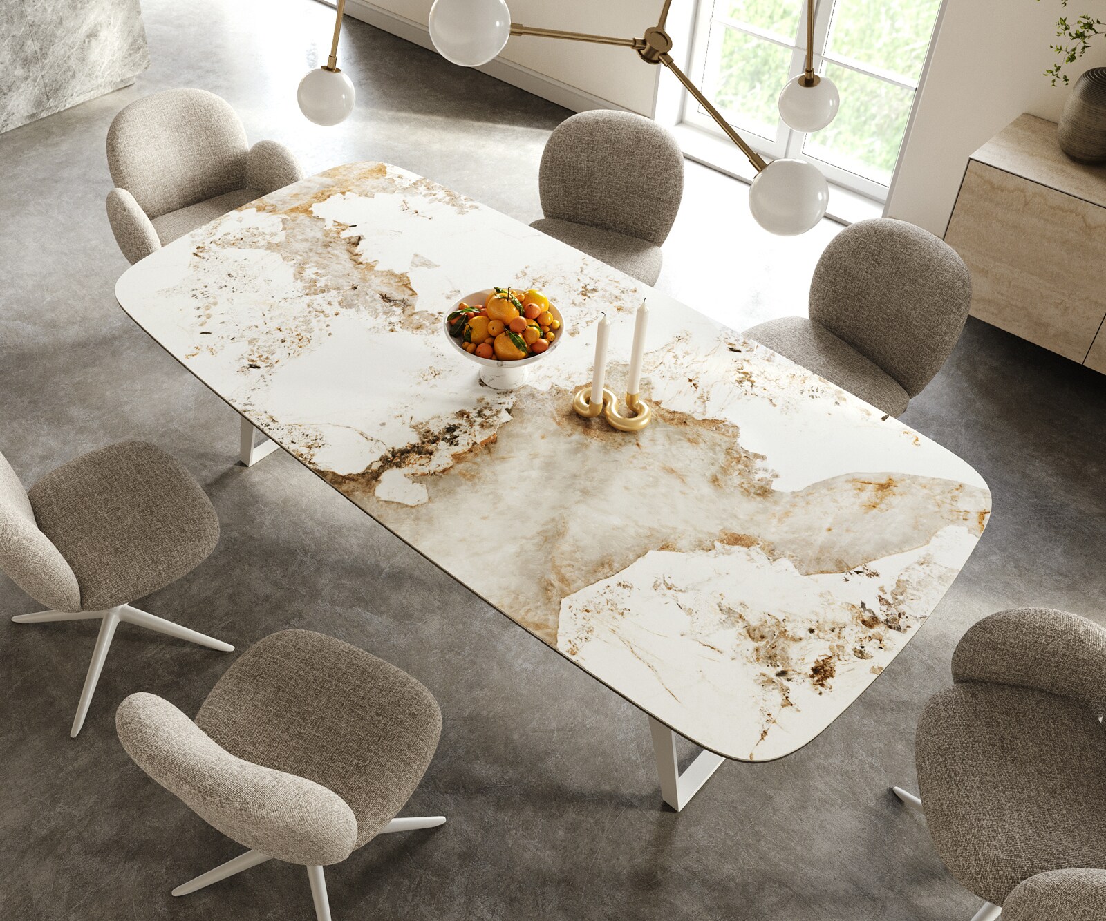 Eettafel Edge Boot 240x120 cm Keramiek Minas Melange Wit-Beige Metaal Schräg Wit 3