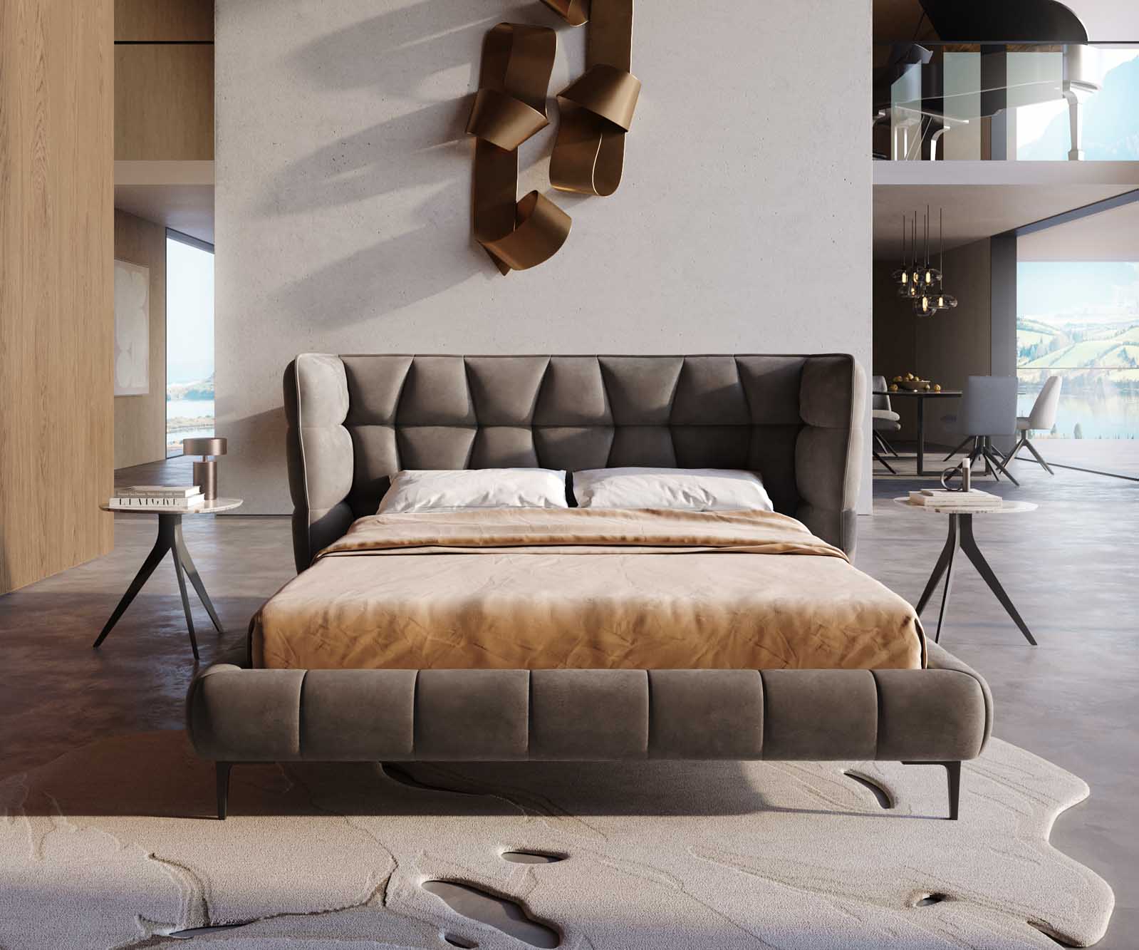 Bedframe Capujo 140x200 cm microvezel taupe vintage 1