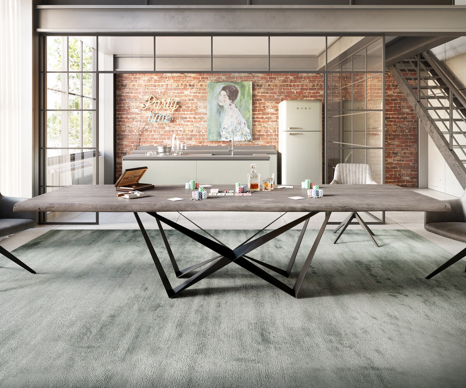 Eettafel Edge 300x100 XL acacia platina  Spider staal  zwart  Live-Edge 7