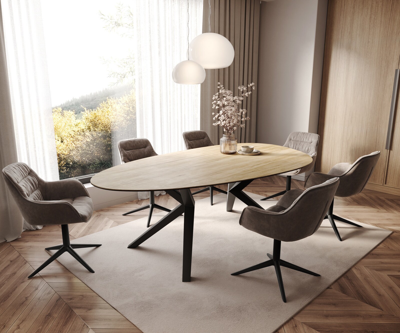 Eetkamertafel Edge ovaal 220x120 keramiek Laminam® Sabbia eiken kleur Zenthara hoekig metaal zwart 6