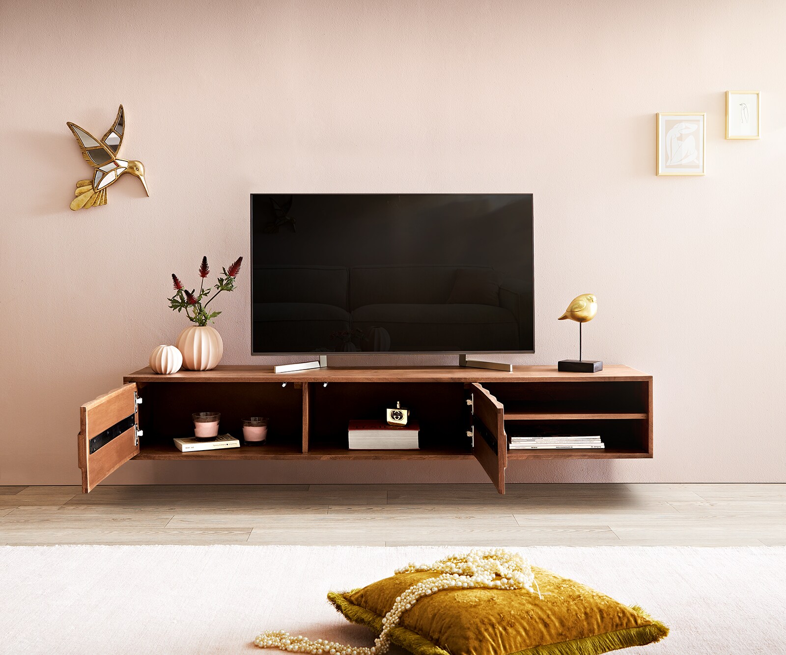 Tv-meubel Fevo 160 cm acacia bruin 2 deuren zwevend 3
